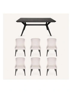 7-Piece Dining Set | Doreen Wood Dining Table 180cm & Osaka Upholstered Dining Chair | Black