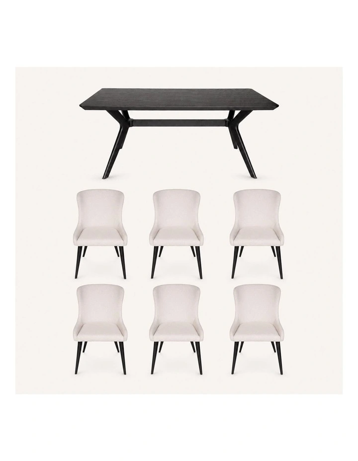 7-Piece Dining Set | Doreen Wood Dining Table 180cm & Osaka Upholstered Dining Chair | Black image 1