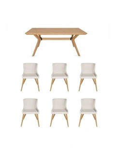 7-Piece Dining Set | Doreen Wood Dining Table 180cm & Osaka Upholstered Dining Chair | Natural