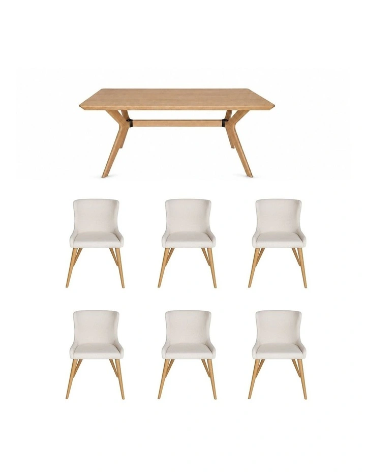 7-Piece Dining Set | Doreen Wood Dining Table 180cm & Osaka Upholstered Dining Chair | Natural image 1