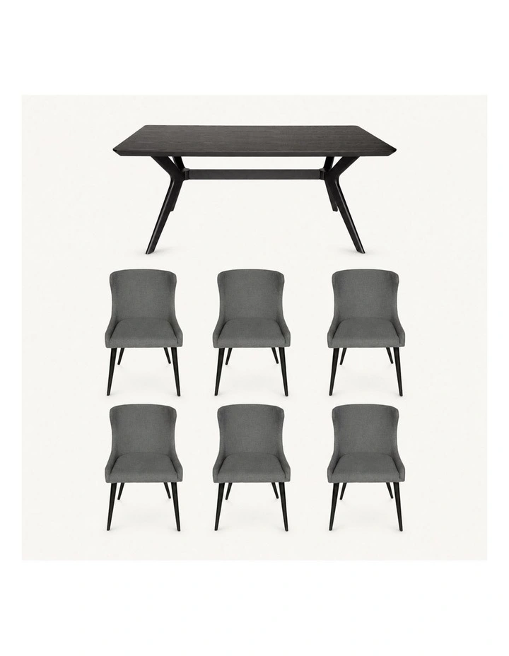 7-Piece Dining Set | Doreen Wood Dining Table 180cm & Osaka Upholstered Dining Chair | Black image 1
