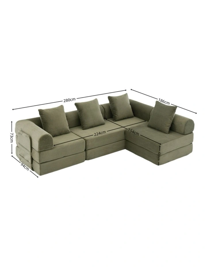 Oversized Convertible Sleeper Sofa Bed, Corduroy L Shape Sectional Sofa, Folding Sofa Bed image 6