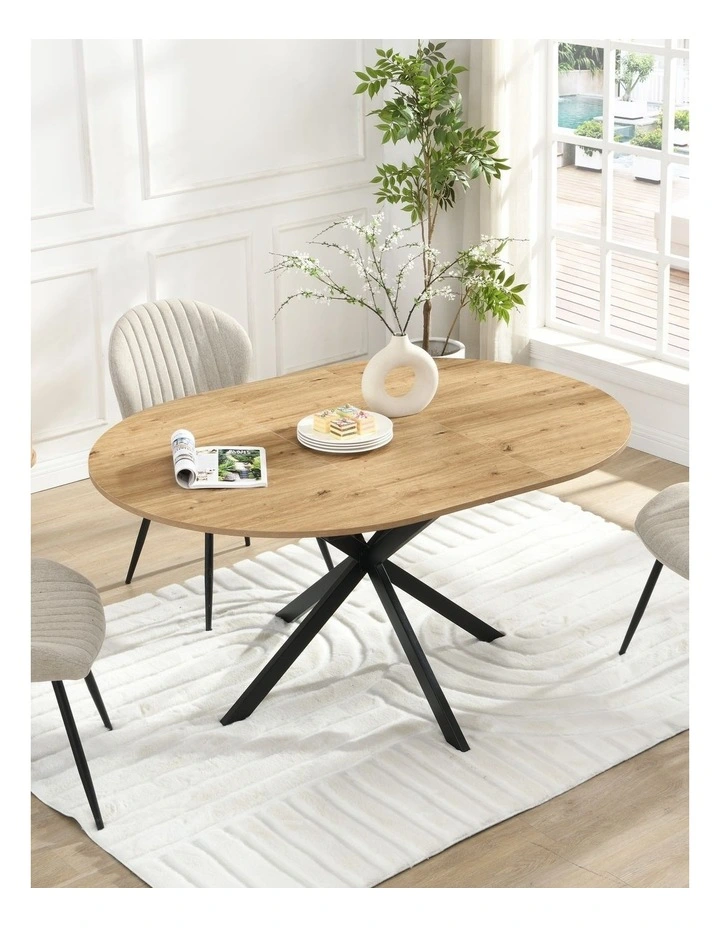 Extendable Round Dining Table, Mid Century Modern Wooden Round Table, Leisure Oak Kitchen Table image 2