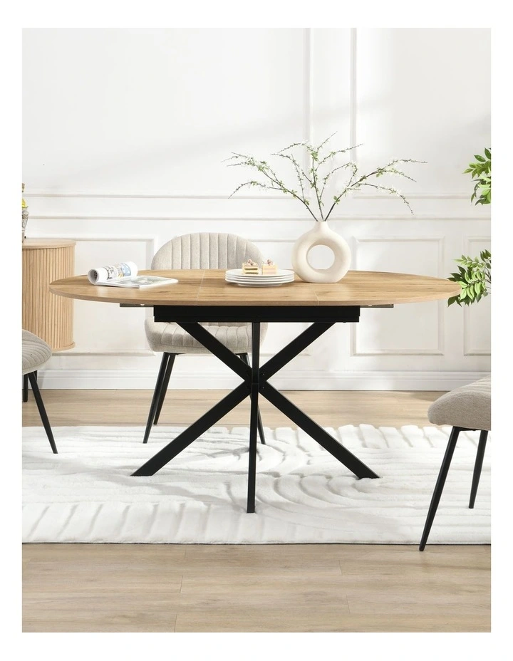 Extendable Round Dining Table, Mid Century Modern Wooden Round Table, Leisure Oak Kitchen Table image 3
