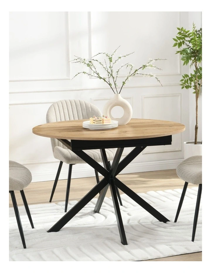 Extendable Round Dining Table, Mid Century Modern Wooden Round Table, Leisure Oak Kitchen Table image 4