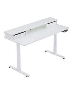 Electric Standing Desk 140x60cm Height Adjustable with 2 Drawers, Stand Up Desk with Storage Shelf