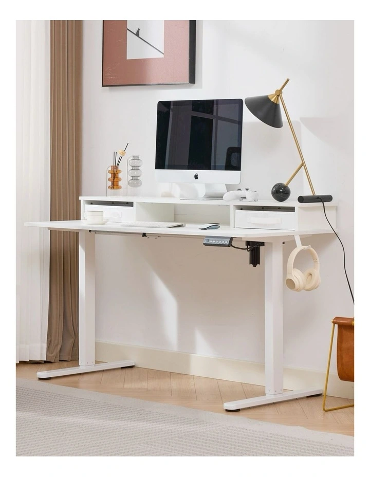 Electric Standing Desk 140x60cm Height Adjustable with 2 Drawers, Stand Up Desk with Storage Shelf image 2