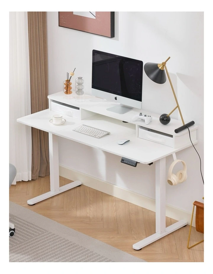 Electric Standing Desk 140x60cm Height Adjustable with 2 Drawers, Stand Up Desk with Storage Shelf image 3