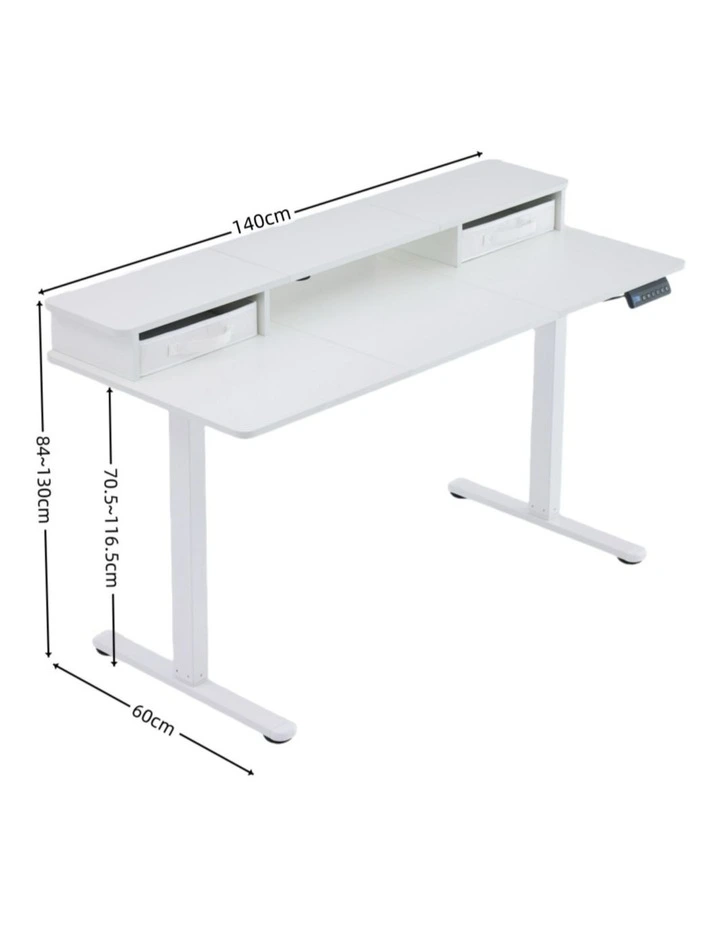 Electric Standing Desk 140x60cm Height Adjustable with 2 Drawers, Stand Up Desk with Storage Shelf image 7
