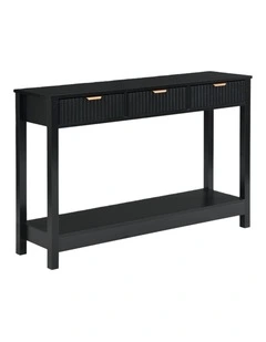 Fluted Console Table with 3 Wooden Drawers, Modern 120cm Entryway Table with Storage Shelf, Black