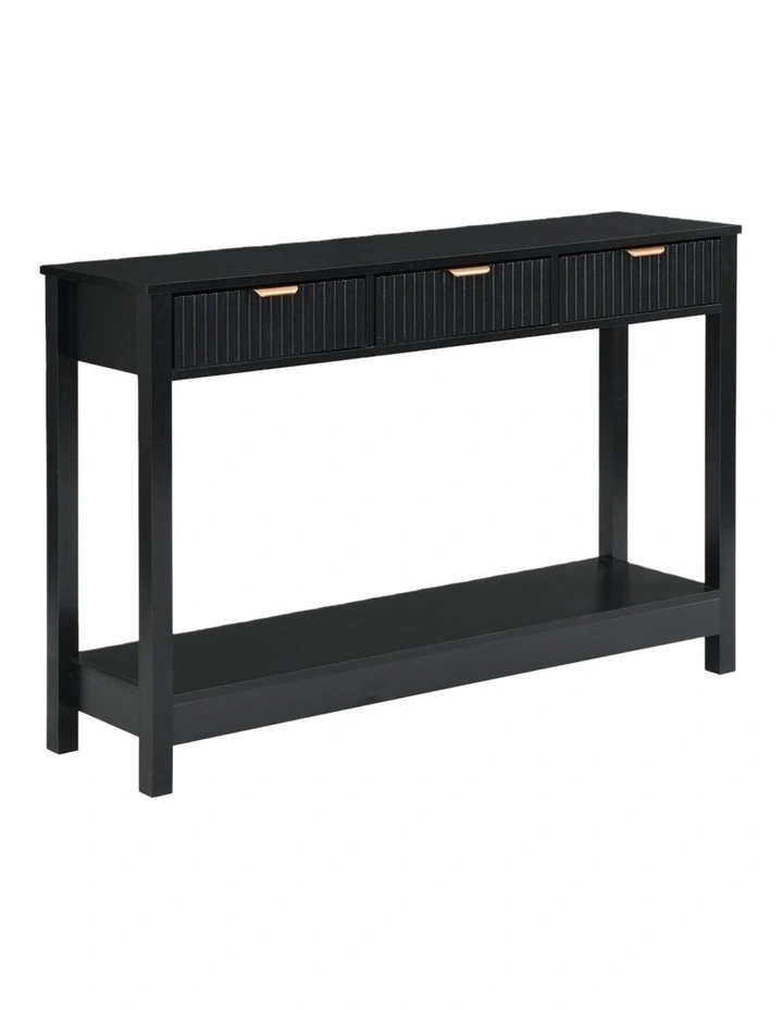 Fluted Console Table with 3 Wooden Drawers, Modern 120cm Entryway Table with Storage Shelf, Black image 1