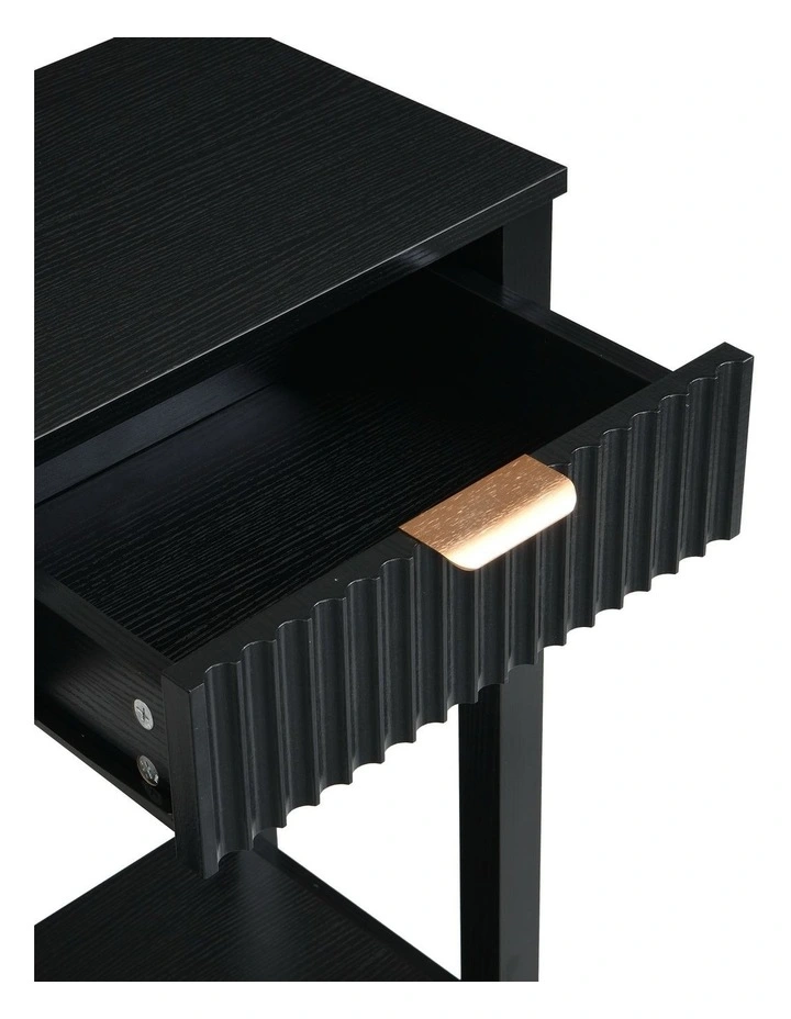 Fluted Console Table with 3 Wooden Drawers, Modern 120cm Entryway Table with Storage Shelf, Black image 6