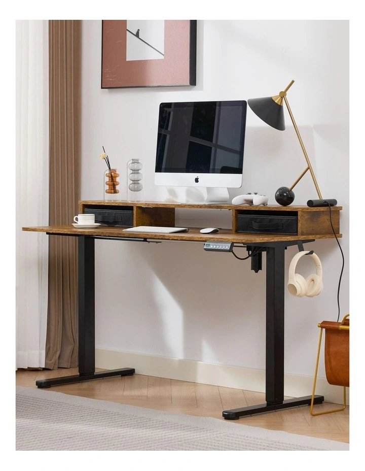 Electric Standing Desk 140x60cm Height Adjustable with 2 Drawers, Stand Up Desk with Storage Shelf image 2