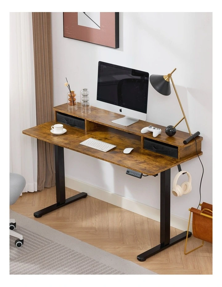 Electric Standing Desk 140x60cm Height Adjustable with 2 Drawers, Stand Up Desk with Storage Shelf image 3