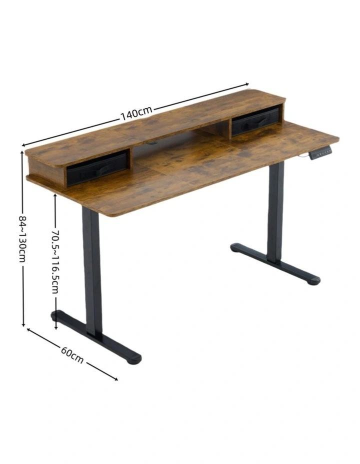 Electric Standing Desk 140x60cm Height Adjustable with 2 Drawers, Stand Up Desk with Storage Shelf image 7