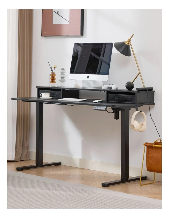 Electric Standing Desk 140x60cm Height Adjustable with 2 Drawers, Stand Up Desk with Storage Shelf image 2
