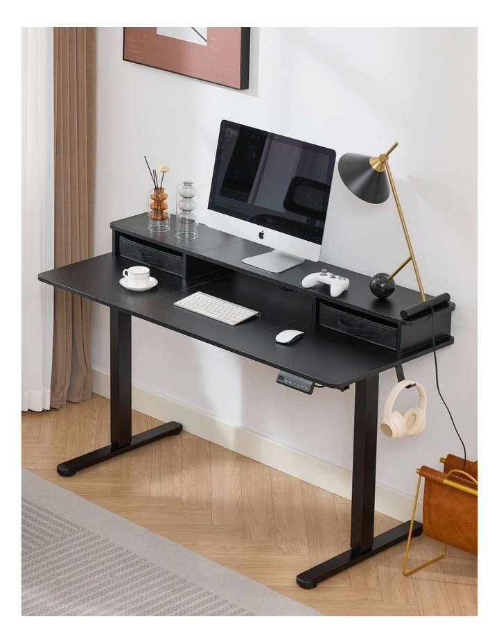 Electric Standing Desk 140x60cm Height Adjustable with 2 Drawers, Stand Up Desk with Storage Shelf image 3