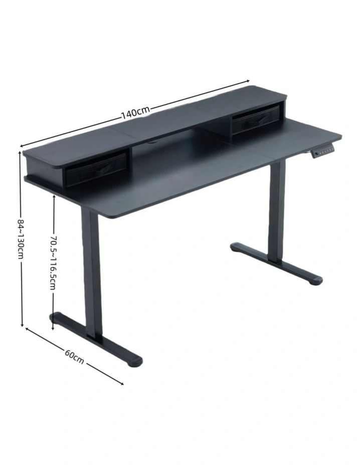 Electric Standing Desk 140x60cm Height Adjustable with 2 Drawers, Stand Up Desk with Storage Shelf image 7