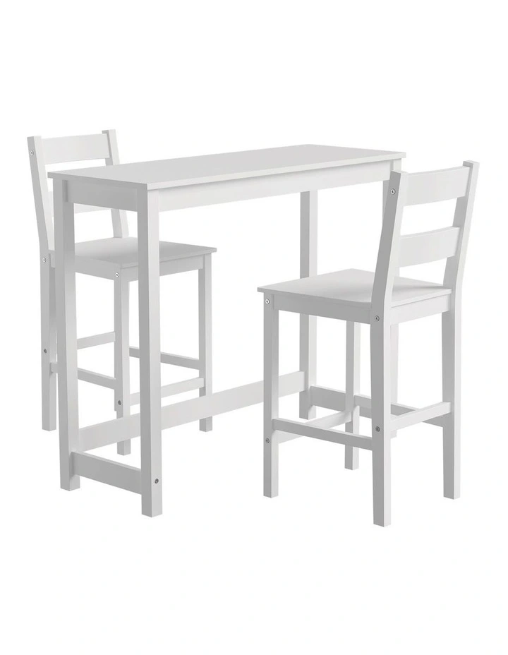 Oikiture 3PCS Bar Table Set 2 Stools Chairs Kitchen Dining Cafe Tables White image 1