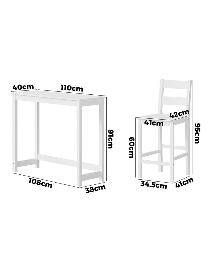 Oikiture 3PCS Bar Table Set 2 Stools Chairs Kitchen Dining Cafe Tables White image 3