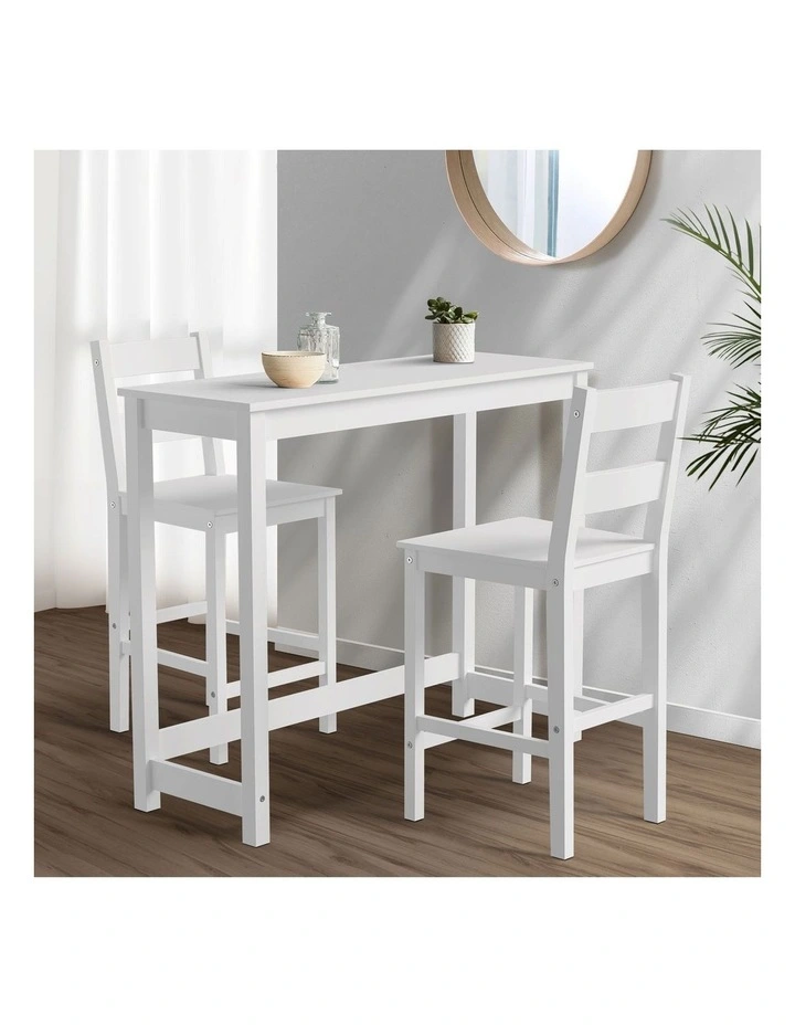 Oikiture 3PCS Bar Table Set 2 Stools Chairs Kitchen Dining Cafe Tables White image 4