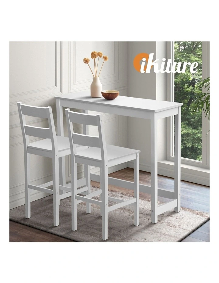 Oikiture 3PCS Bar Table Set 2 Stools Chairs Kitchen Dining Cafe Tables White image 7