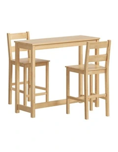 Oikiture 3PCS Bar Table Set 2 Stools Chairs Kitchen Dining Cafe Tables Natural