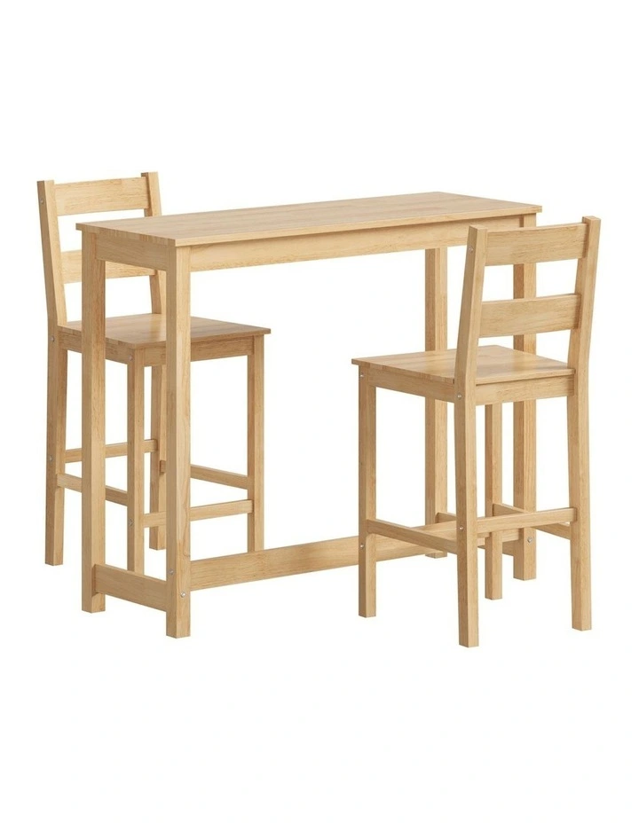 Oikiture 3PCS Bar Table Set 2 Stools Chairs Kitchen Dining Cafe Tables Natural image 1