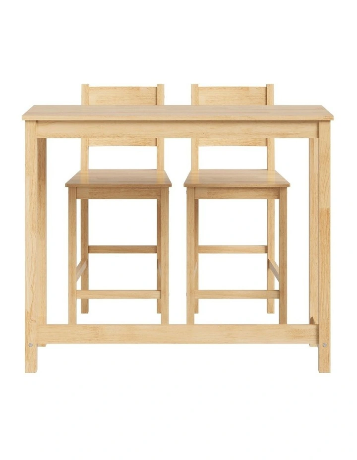Oikiture 3PCS Bar Table Set 2 Stools Chairs Kitchen Dining Cafe Tables Natural image 2