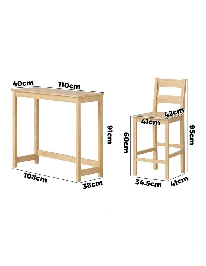 Oikiture 3PCS Bar Table Set 2 Stools Chairs Kitchen Dining Cafe Tables Natural image 3