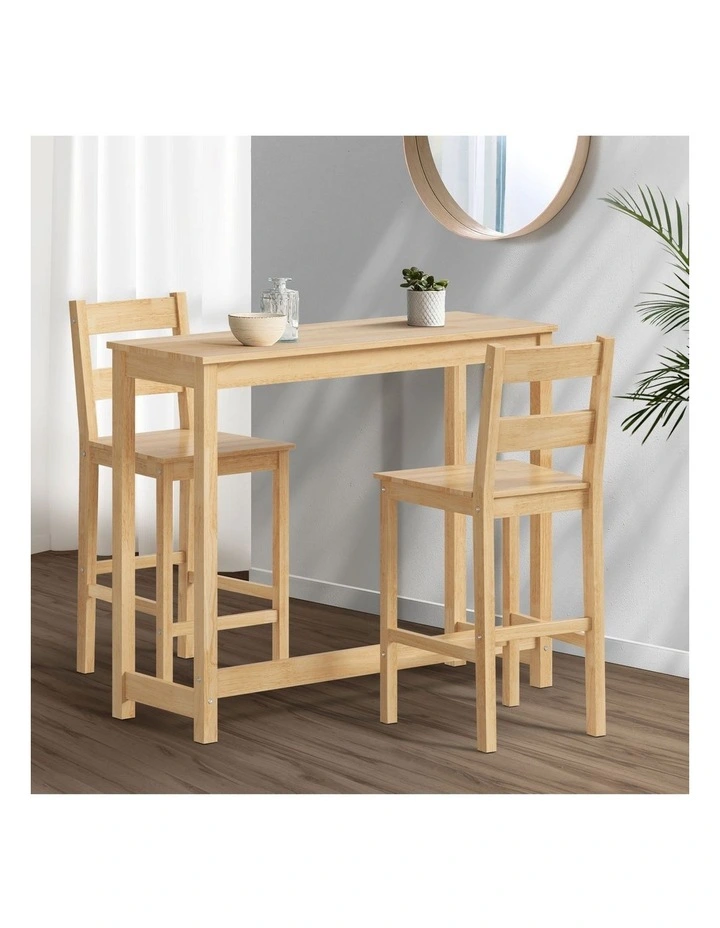 Oikiture 3PCS Bar Table Set 2 Stools Chairs Kitchen Dining Cafe Tables Natural image 4