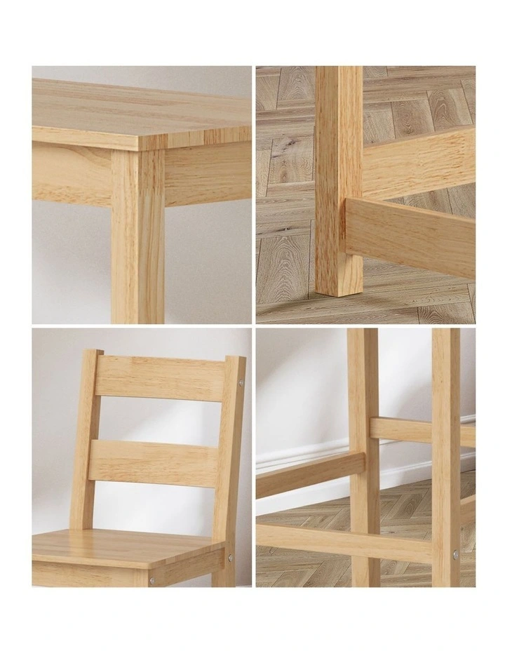 Oikiture 3PCS Bar Table Set 2 Stools Chairs Kitchen Dining Cafe Tables Natural image 6