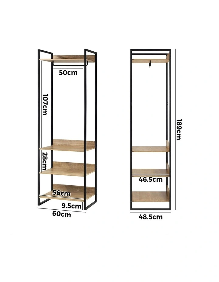 Oikiture Clothes Rack Open Wardrobe Garment Coat 4 shelves Hanging Rail Metal image 3