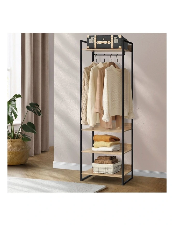 Oikiture Clothes Rack Open Wardrobe Garment Coat 4 shelves Hanging Rail Metal image 4
