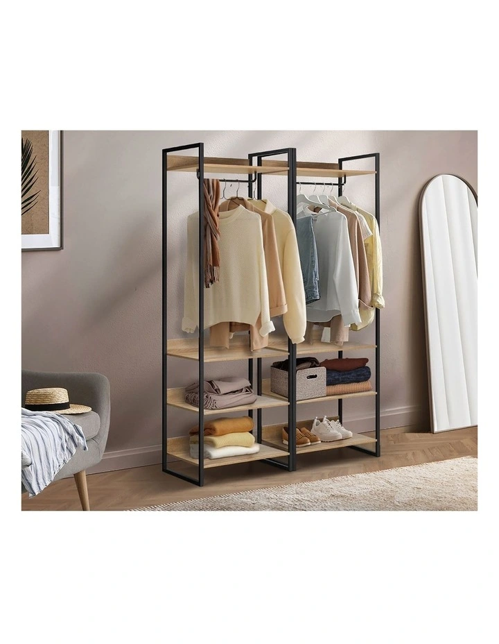 Oikiture Clothes Rack Open Wardrobe Garment Coat 4 shelves Hanging Rail Metal image 5