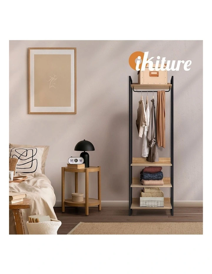 Oikiture Clothes Rack Open Wardrobe Garment Coat 4 shelves Hanging Rail Metal image 7