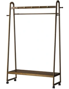Oikiture Clothes Rack Garment Coat Stand Hanging Rail Bamboo Portable Wheels