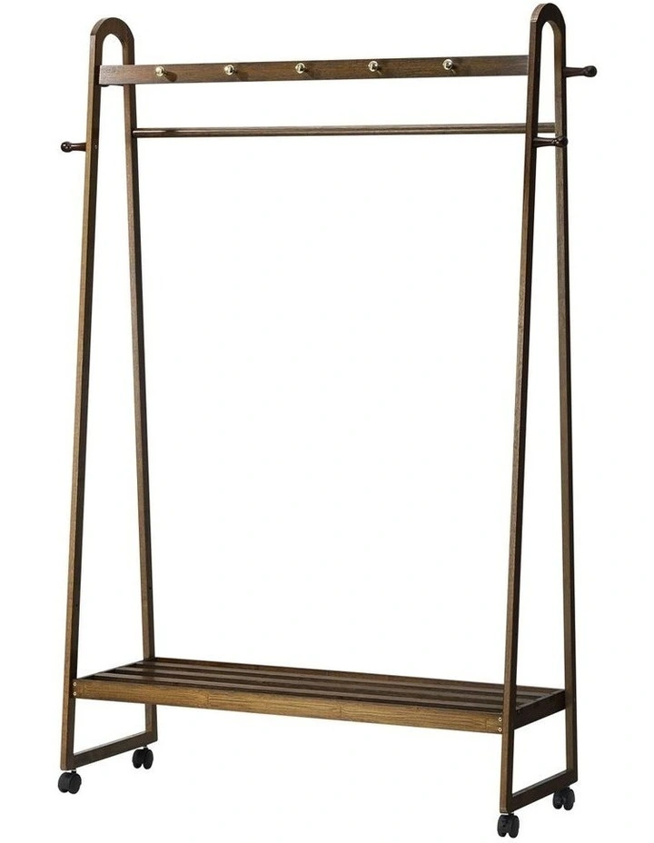 Oikiture Clothes Rack Garment Coat Stand Hanging Rail Bamboo Portable Wheels image 1