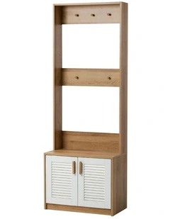 Oikiture Hall Tree Wardrobe Shelf Bench Coat Rack Entryway Storage Natural