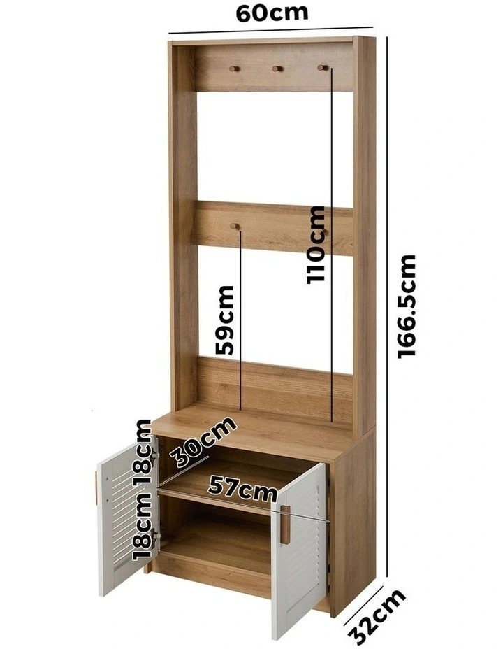Oikiture Hall Tree Wardrobe Shelf Bench Coat Rack Entryway Storage Natural image 3