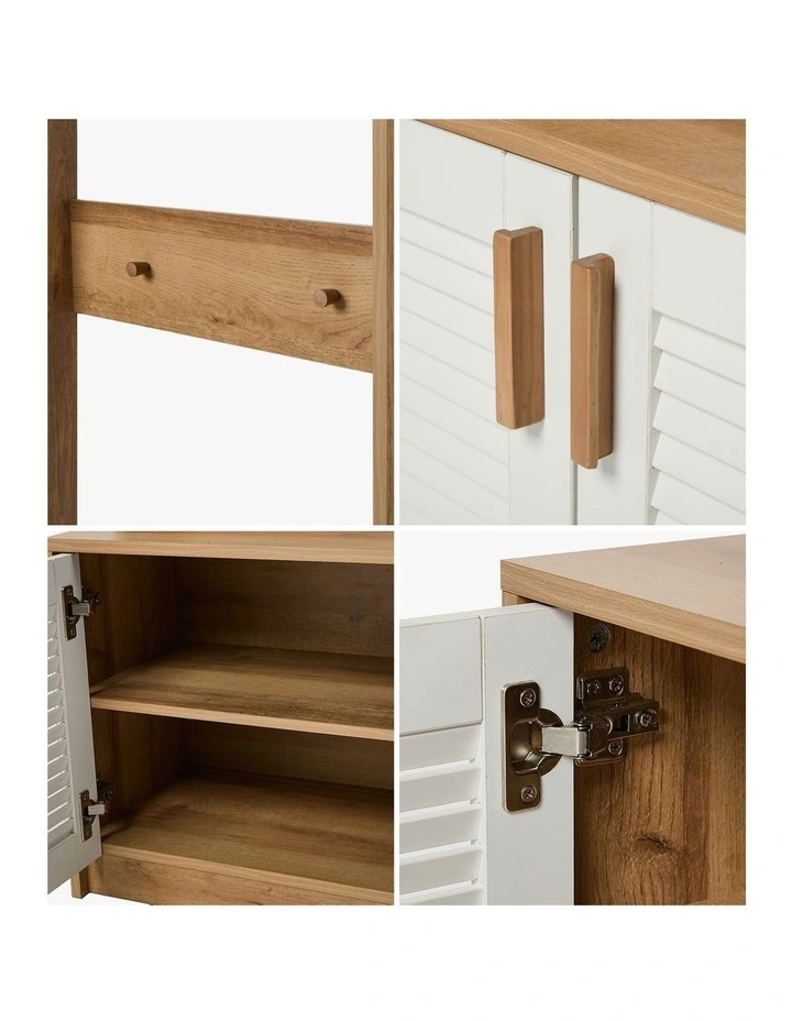 Oikiture Hall Tree Wardrobe Shelf Bench Coat Rack Entryway Storage Natural image 6