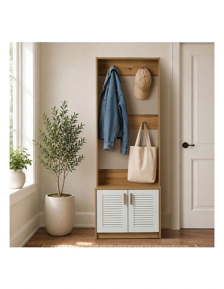 Oikiture Hall Tree Wardrobe Shelf Bench Coat Rack Entryway Storage Natural image 7