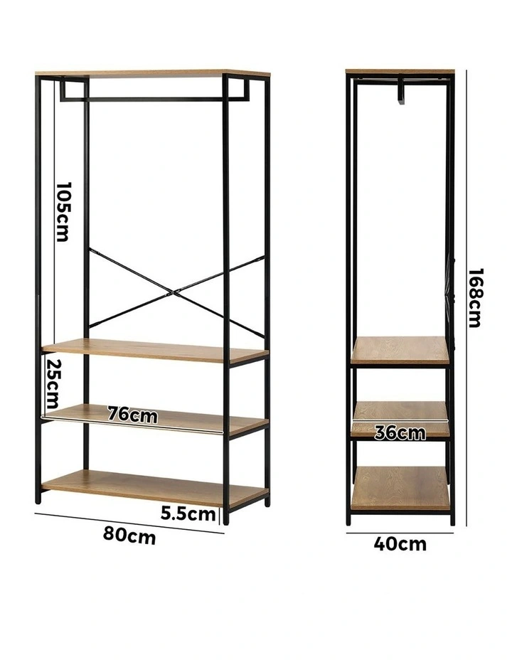 Oikiture Clothes Rack Open Wardrobe Garment Coat Hanging Rail Metal 4 shelves image 3