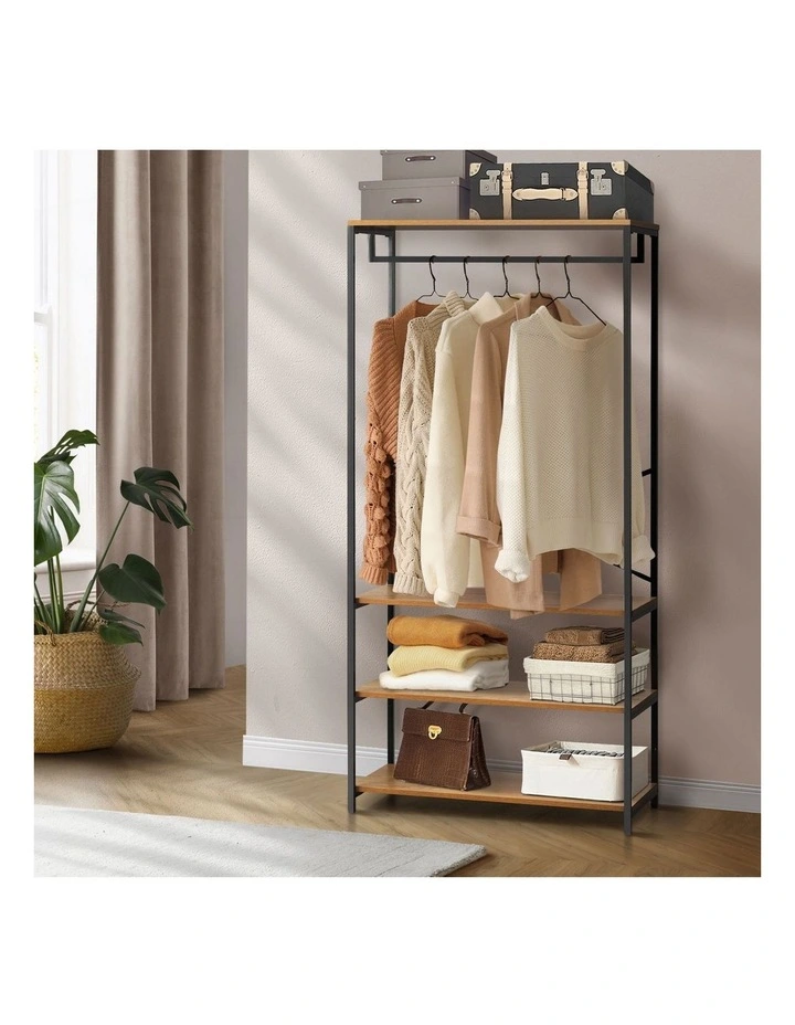 Oikiture Clothes Rack Open Wardrobe Garment Coat Hanging Rail Metal 4 shelves image 4
