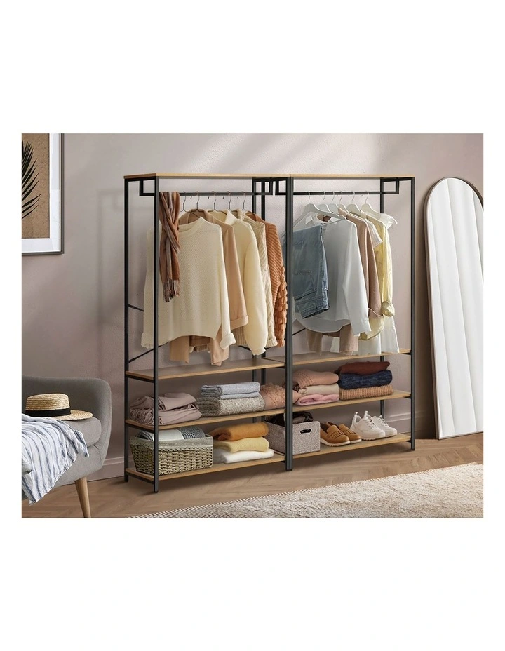Oikiture Clothes Rack Open Wardrobe Garment Coat Hanging Rail Metal 4 shelves image 5