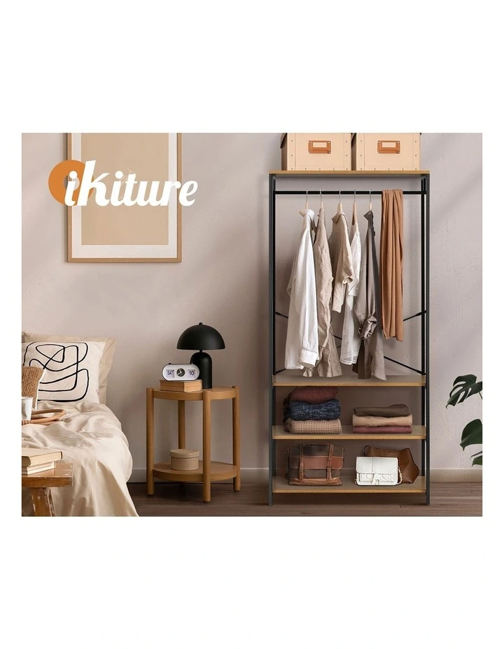 Oikiture Clothes Rack Open Wardrobe Garment Coat Hanging Rail Metal 4 shelves image 7