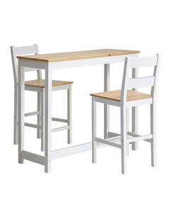 Oikiture 3PCS Bar Table Set 2 Stools Chairs Kitchen Dining Cafe Tables Natural White