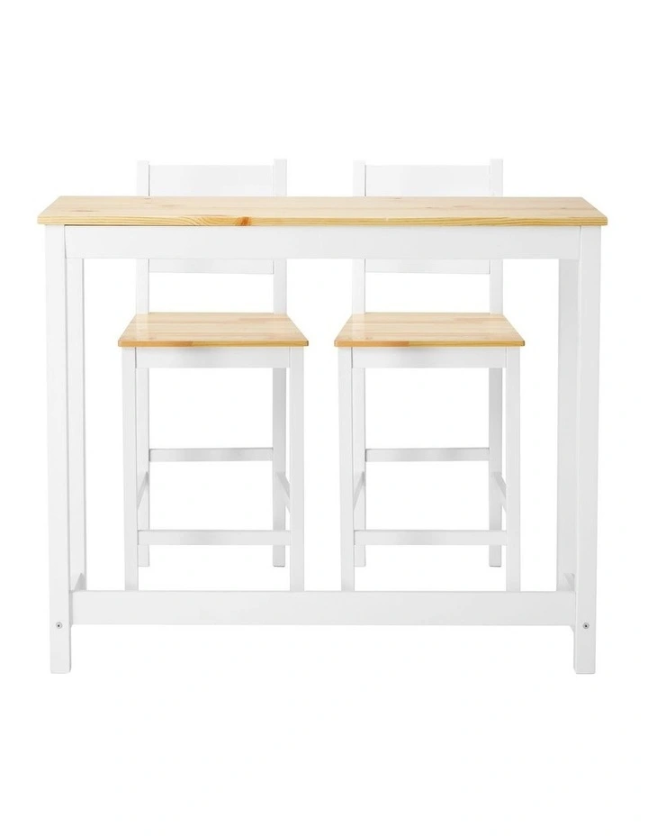 Oikiture 3PCS Bar Table Set 2 Stools Chairs Kitchen Dining Cafe Tables Natural White image 2