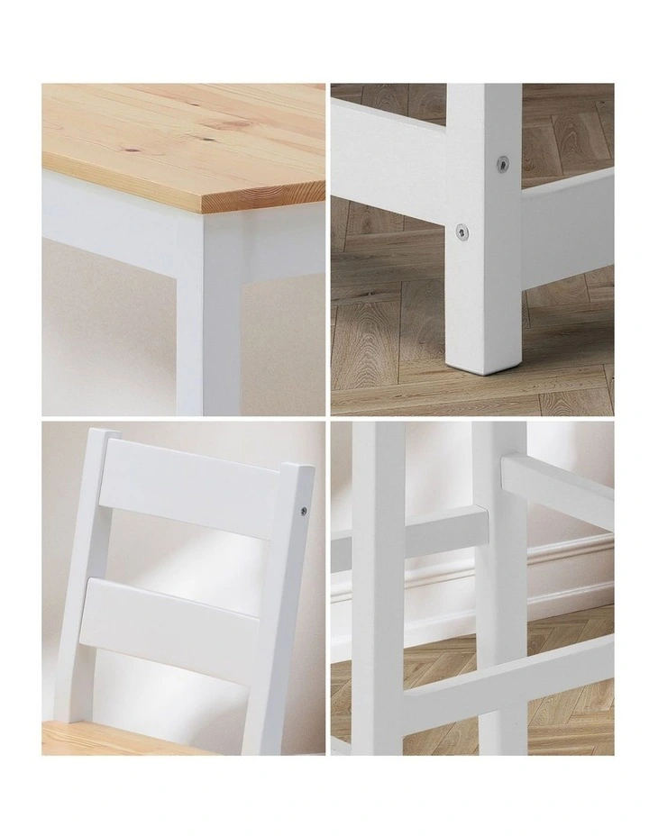 Oikiture 3PCS Bar Table Set 2 Stools Chairs Kitchen Dining Cafe Tables Natural White image 6