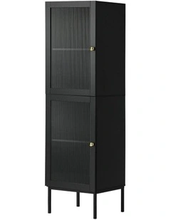 Oikiture Storage Cabinet Tall Slim Cupboard Tempered Glass Door Black